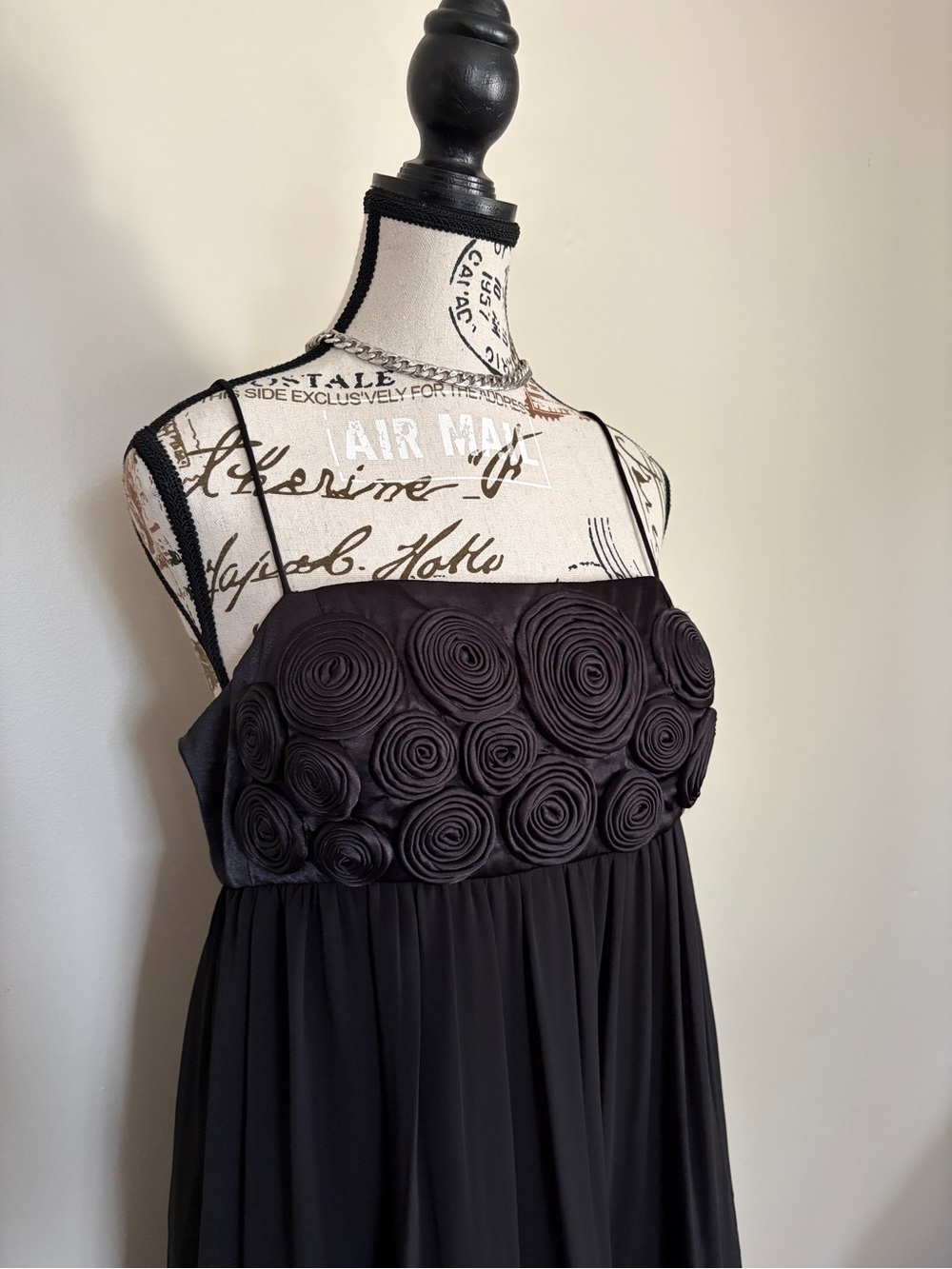 Y2K Black Rose Applique Baby Doll Mini Dress Fairy Grunge Whimsigoth